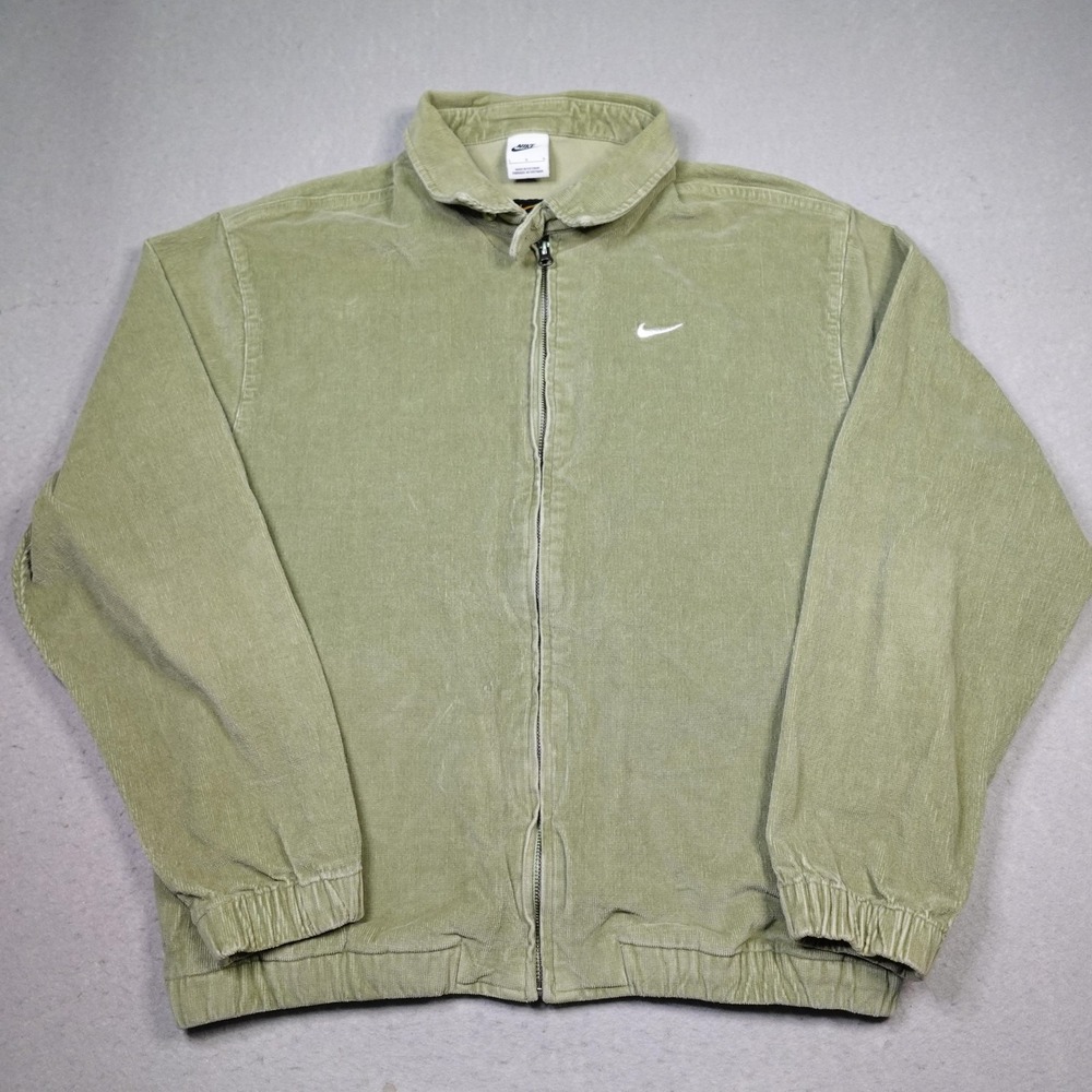 Nike Jacket Mens Large Green Corduroy Bomber Full Zip Swoosh Logo DX9071-386